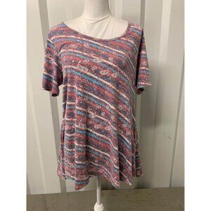 LuLaRoe Short Sleeve T Shirt Size Large Striped Paisley Casual Retro Y2K U10
